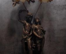 Stunning Antique Art Nouveau Figural Table Lamp with Amber Tulip Shades