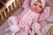 Reborn Babies Dolls Sunny 17 Inch Realistic Newborn Girls Lifelike Real Baby,Soft Cloth Body, Open Eyes,Sweet Smile,Includes Accessories,Pretend Play Gift for Kids 3+,Poseable Limbs