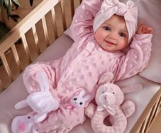 Reborn Babies Dolls Sunny 17 Inch Realistic Newborn Girls Lifelike Real Baby,Soft Cloth Body, Open Eyes,Sweet Smile,Includes Accessories,Pretend Play Gift for Kids 3+,Poseable Limbs