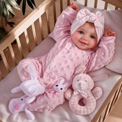Reborn Babies Dolls Sunny 17 Inch Realistic Newborn Girls Lifelike Real Baby,Soft Cloth Body, Open Eyes,Sweet Smile,Includes Accessories,Pretend Play Gift for Kids 3+,Poseable Limbs
