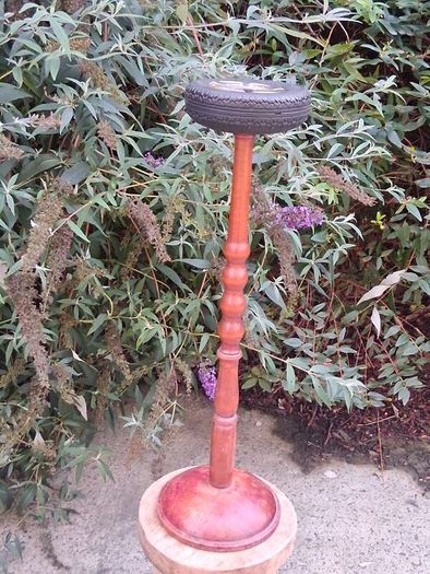 24" Vintage Wooden Turned Firestone Ashtray
