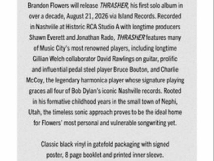 Brandon Flowers Thrasher - Signed LP Collectors