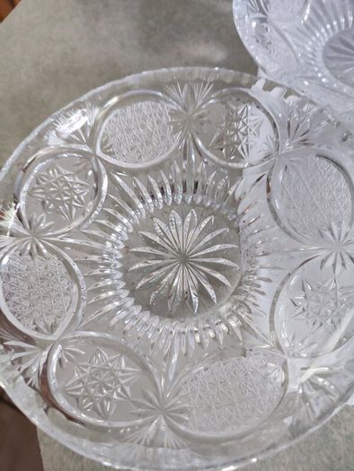 Set Of 3 - 6.5  Inches Shallow Vintage Bohemia Hand Cut Lead Crystal 24% Au Plomb Czechoslovakia Dish Bowl