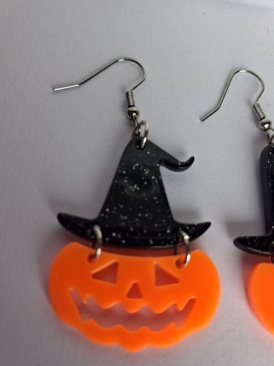 Glitter Witch Hat Jack O' Lantern Pumpkin Earrings