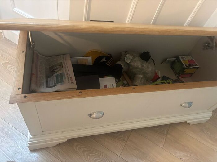 Solid Light Grey Blanket Box with Oak Lid