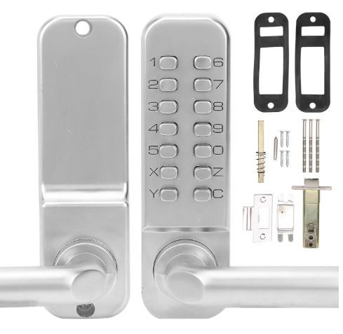 Mechanical Door Lock, Push Button Digital Code Keypad Keyless Entry Door Lock Zinc Alloy Home Security Door Handle Lock Waterproof (No Battery Required)