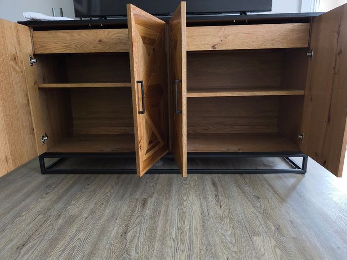 Oak cabinet with oak coffee table