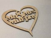 Custom Personalised Mr & Mrs Wedding CakeTopper Wooden Heart With Names
