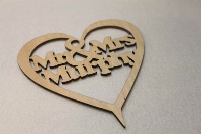 Custom Personalised Mr & Mrs Wedding CakeTopper Wooden Heart With Names