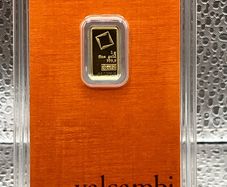 1gram Fine 9999 Gold Bullion Orange Valcambi Bar in Card.