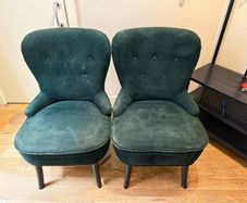 2x Dark Green Velvet Accent Chairs