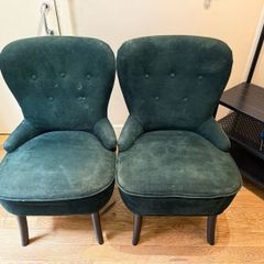 2x Dark Green Velvet Accent Chairs
