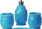 Bathroom Designer 4-Piece Ceramic Bath Accessory Set - Includes Liquid Soap or Lotion Dispenser w/Toothbrush Holder, Tumbler, Soap Dish - Moroccan Trellis - Bath Accessories Set - Holds 461ml