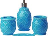Bathroom Designer 4-Piece Ceramic Bath Accessory Set - Includes Liquid Soap or Lotion Dispenser w/Toothbrush Holder, Tumbler, Soap Dish - Moroccan Trellis - Bath Accessories Set - Holds 461ml