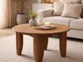 Solid Wood Round Coffee Table 60cm Acacia Wood Living Room Table