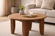 Solid Wood Round Coffee Table 60cm Acacia Wood Living Room Table