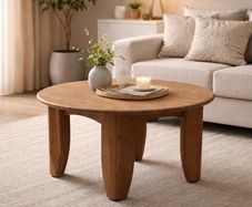 Solid Wood Round Coffee Table 60cm Acacia Wood Living Room Table