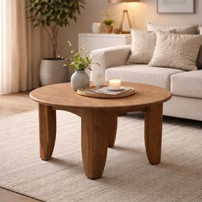 Solid Wood Round Coffee Table 60cm Acacia Wood Living Room Table