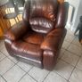 Real leather suite comprising a 3-seater sofa and two matching armchairs. Reclining functions are fully working. No tears  to the leather. Free to collect. Image 2