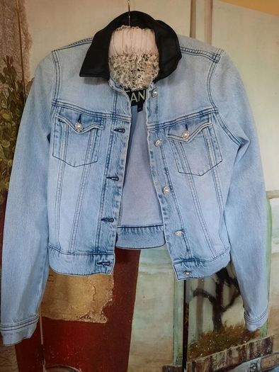 River Island Denim and Faux Leather Jacket Size 10