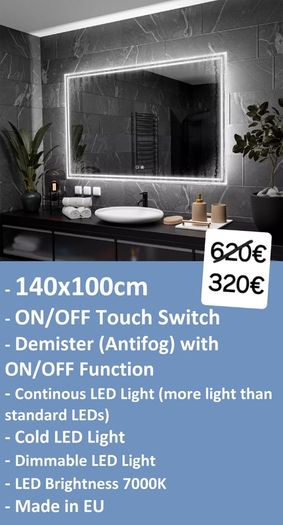 LED Bathroom Mirror 140x100cm Fog Free