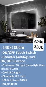 LED Bathroom Mirror 140x100cm Antifog Demister Bright Light Vanity Makeup Cosmetic Bright Light