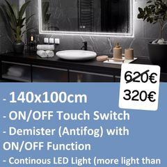 LED Bathroom Mirror 140x100cm Antifog Demister Bright Light Vanity Makeup Cosmetic Bright Light