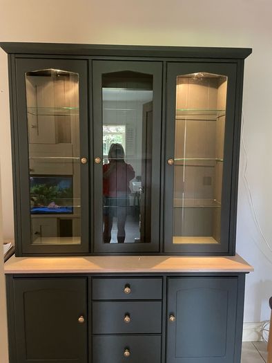 Dark green & birch kitchen cabinet