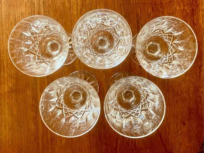 Five Waterford Crystal Lismore Wine Glasses, 1960s.