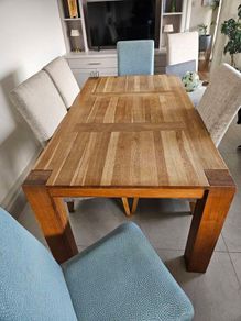 dining table and chairs oak table very good quality and solid chairs are as new  o marks or stains