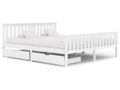 Bed Frame with 2 Drawers White Solid Pine Wood 180x200 cm