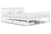 Bed Frame with 2 Drawers White Solid Pine Wood 180x200 cm