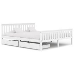 Bed Frame with 2 Drawers White Solid Pine Wood 180x200 cm