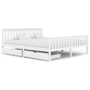 Bed Frame with 2 Drawers White Solid Pine Wood 180x200 cm