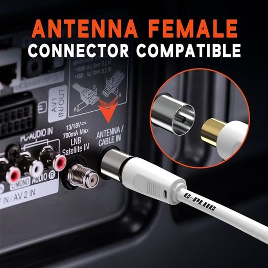 1m TV Aerial Cable with Right Angle Plug Adapter - Coaxial Satellite Cable, TV Antenna AV Lead Male to Male, RF Connector Coax Extension Gold for FreeView
