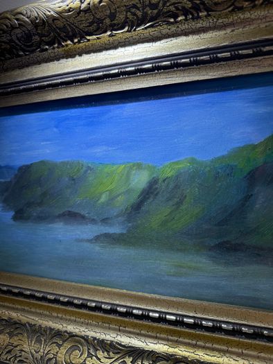 F.E. Nesbitt original signed Coastal Painting, ornate gilt frame