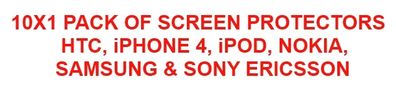 10x1 Pack Of Screen Protectors For Various Mobiles - Iphone, Htc, Sony Ericsson, Samsung Etc