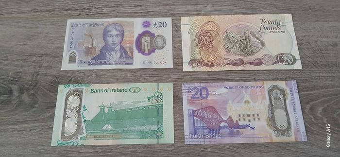various 20 sterling notes.