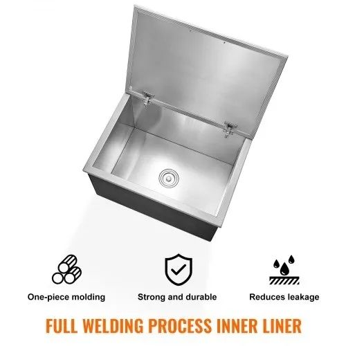 Drop in Ice Chest, 28"L x 20"W x 17"H Stainless Steel Ice Cooler, Commercial Ice Bin with Hinged Cover