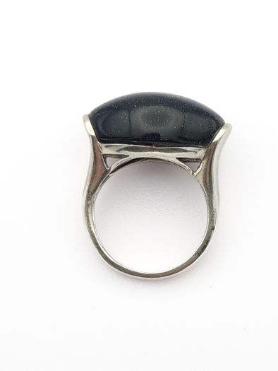 925 Vintage Sterling Silver Signed Chunky Blue Goldstone Ring