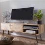 145cm Solid Wood Lowboard TV Stand  Handmade Entertainment Cabinet with Storage Image 2