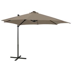 Cantilever Umbrella with Pole and LED Lights Taupe 300 cm