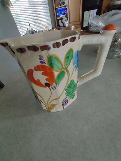 RARE Vintage Antique Large water pitcher jug 1930s Art Deco John Maddock & Sons Royal Ivory 'Sunset Ware' Hand Painted Floral jug.