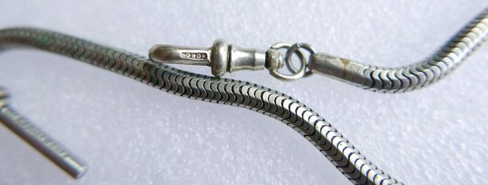 Victorian Albert  Solid Silver Albert Watch Chain "N.G.R.CO.REG" Birmingham or Chester. length 12" - 41,9g