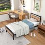 3ft Single Bed Frame with Wooden Headboard, Brown Heavy Duty Steel Support, No Box Spring Needed, Noise Free,Easy Assembly Image 5