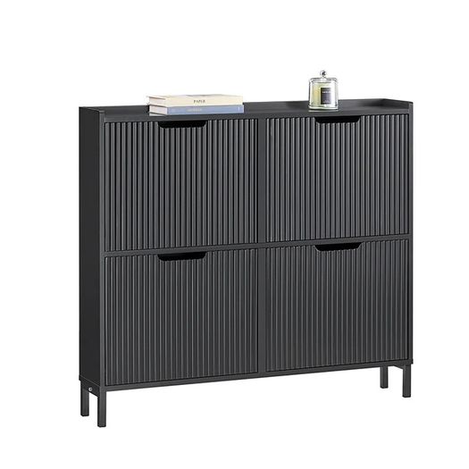Slim Shoe Cabinet with 4 Doors Black or White 100 x 91 x 19 cm