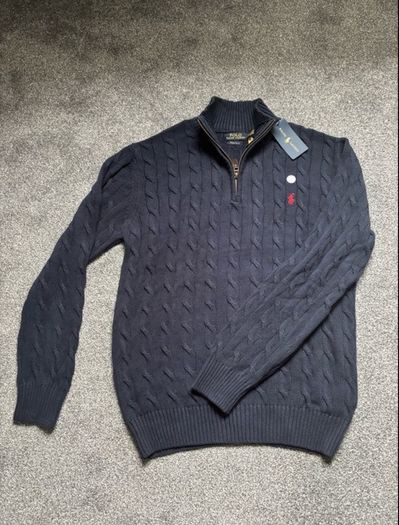 Navy Ralph Lauren Cable Knit Quarter Zip - Size L Men
