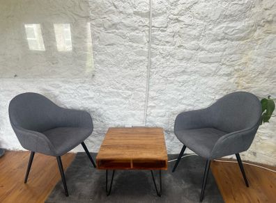 Modern Living Room Set, Coffee Table & 2 Grey Lounge Chai