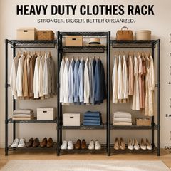 Heavy Duty Clothes Rack with 4 Hanging Rails 363 kg Open Wardrobe Storage