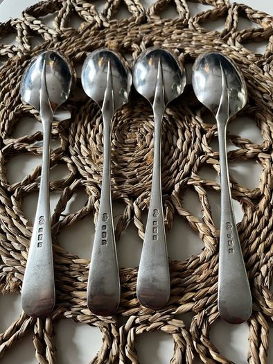 Four Antique Elkington & Co Sterling Silver Large Serving Spoons  321g